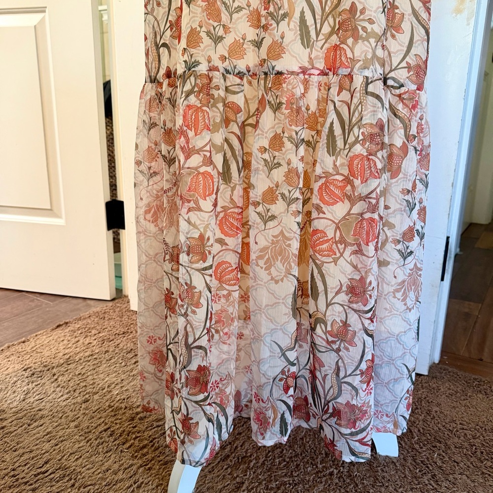 World Market orange cream floral maxi dress Size L/XL NWOT Bohemian Spring - Picture 5 of 12